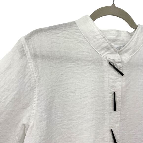 Habitat Clothes Button Tunic Top small White Crinkle Knit Artsy Boxy Lagenlook - Picture 5 of 10